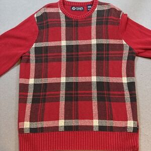 Sweater WOMEN Sm Red TARTAN PLAID Cable Knit L/S Crew Neck‎  Pullover CHAPS